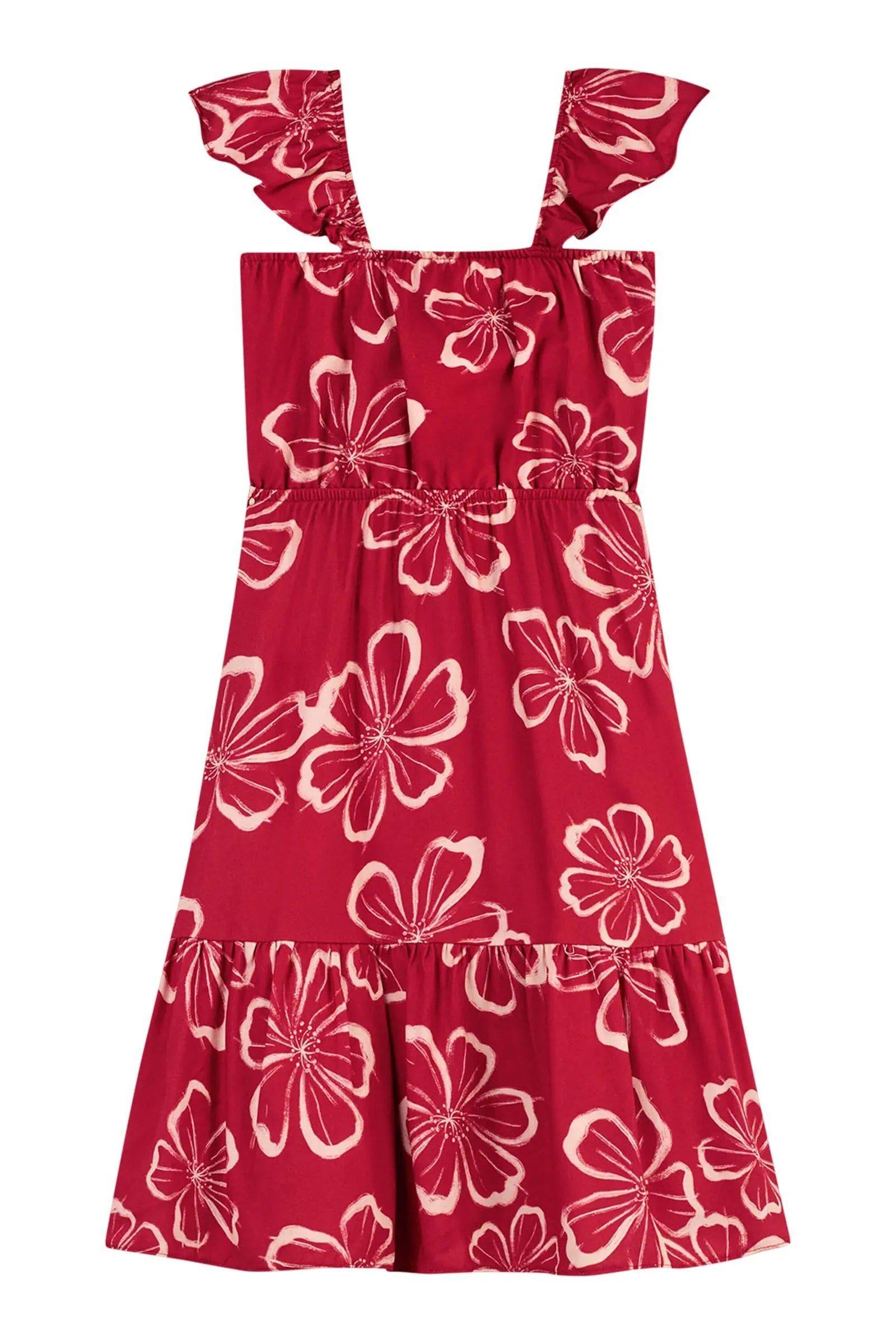 VESTIDO VISCOSE SARJADA EST FLORAL VERMELHO
