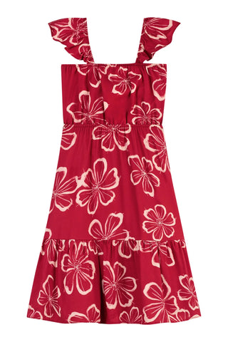 VESTIDO VISCOSE SARJADA EST FLORAL VERMELHO
