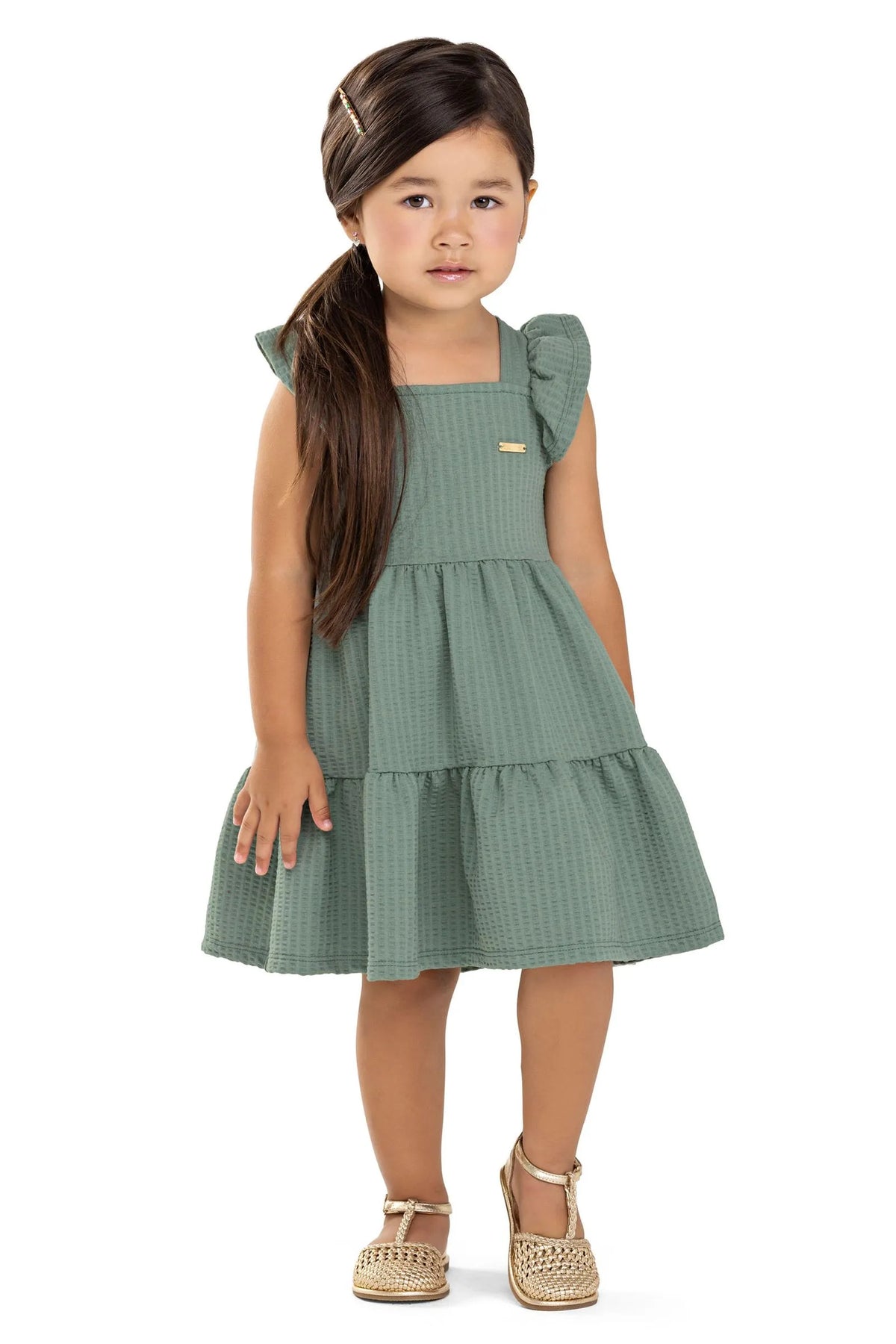 VESTIDO EM ANARRUGA DET LACO COSTAS VERDE