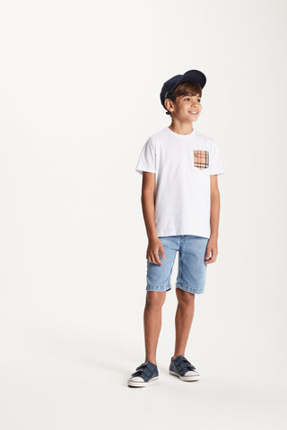 CAMISETA MC MAS BOLSO TRICOLINE XADREZ BRANCO