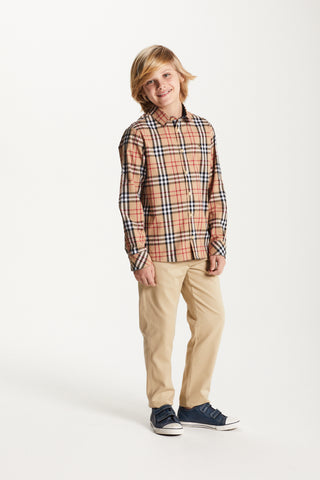 CAMISA MAS ML TRICOLINE XADREZ BEGE CLARO