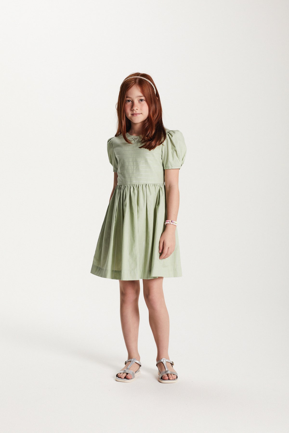 VESTIDO ROD TRICOLINE LISTRADO C LUREX VERDE CLARO