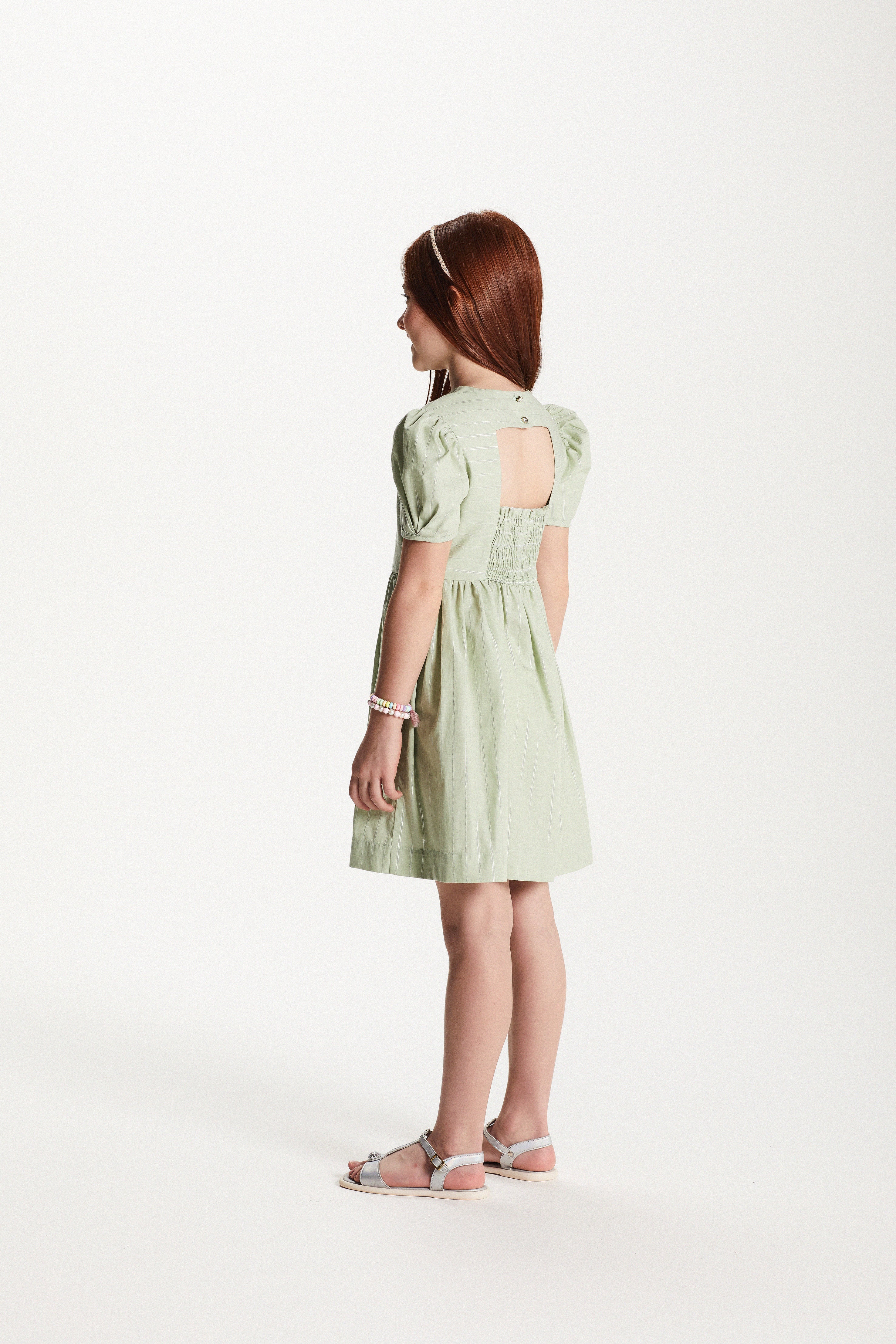 VESTIDO ROD TRICOLINE LISTRADO C LUREX VERDE CLARO