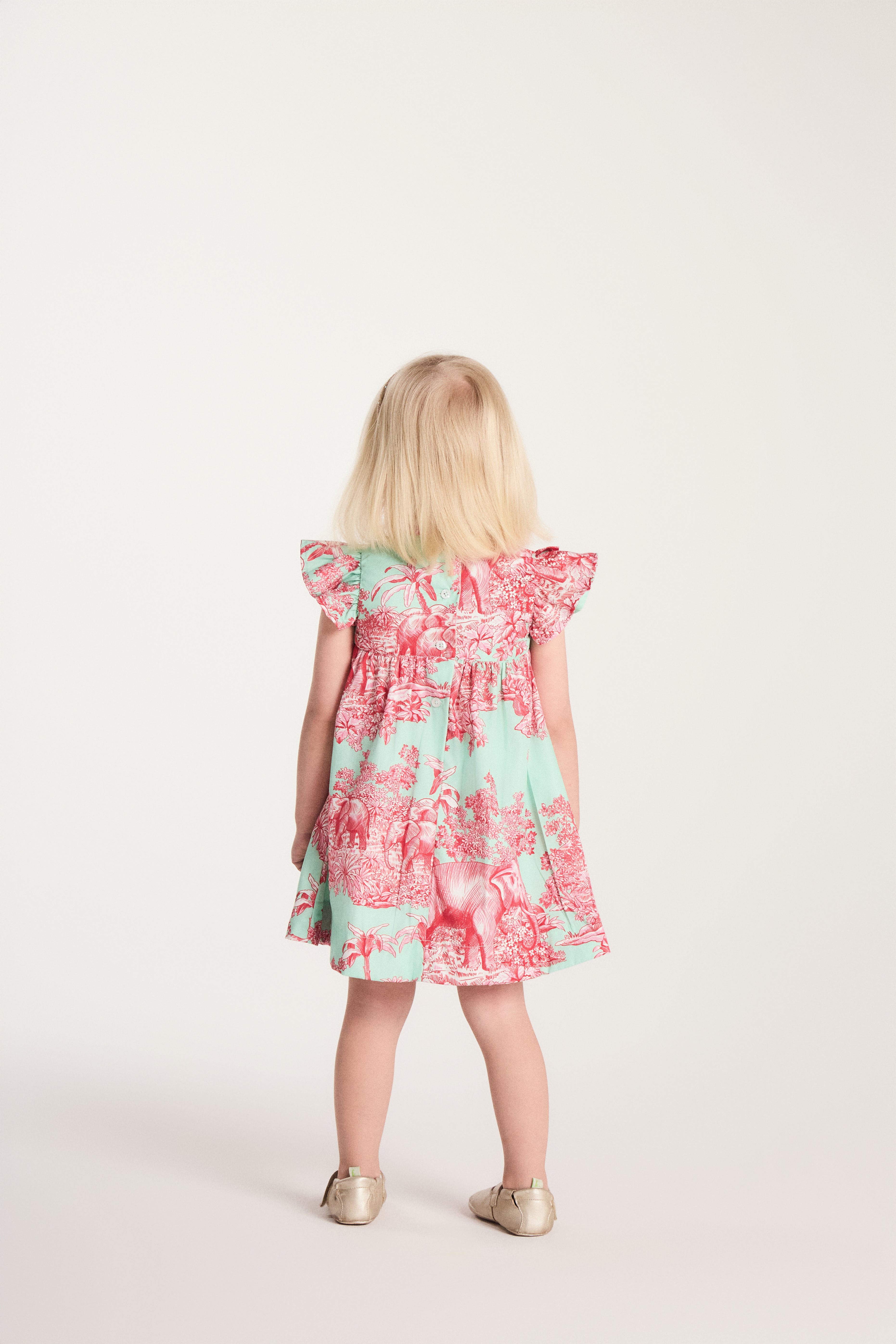 VESTIDO EST TRICOLINE C BABADO MANGA VERDE TURQUESA