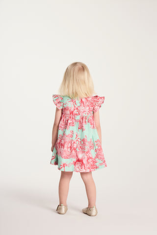 VESTIDO EST TRICOLINE C BABADO MANGA VERDE TURQUESA