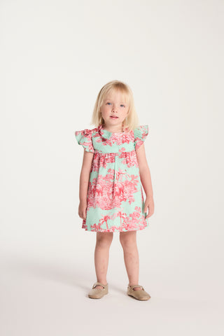 VESTIDO EST TRICOLINE C BABADO MANGA VERDE TURQUESA