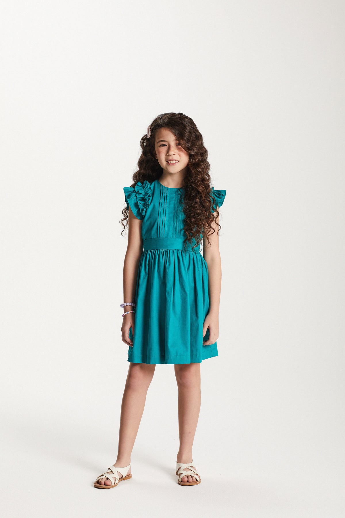 VESTIDO RODADO EM TRICOLINE VERDE TURQUESA