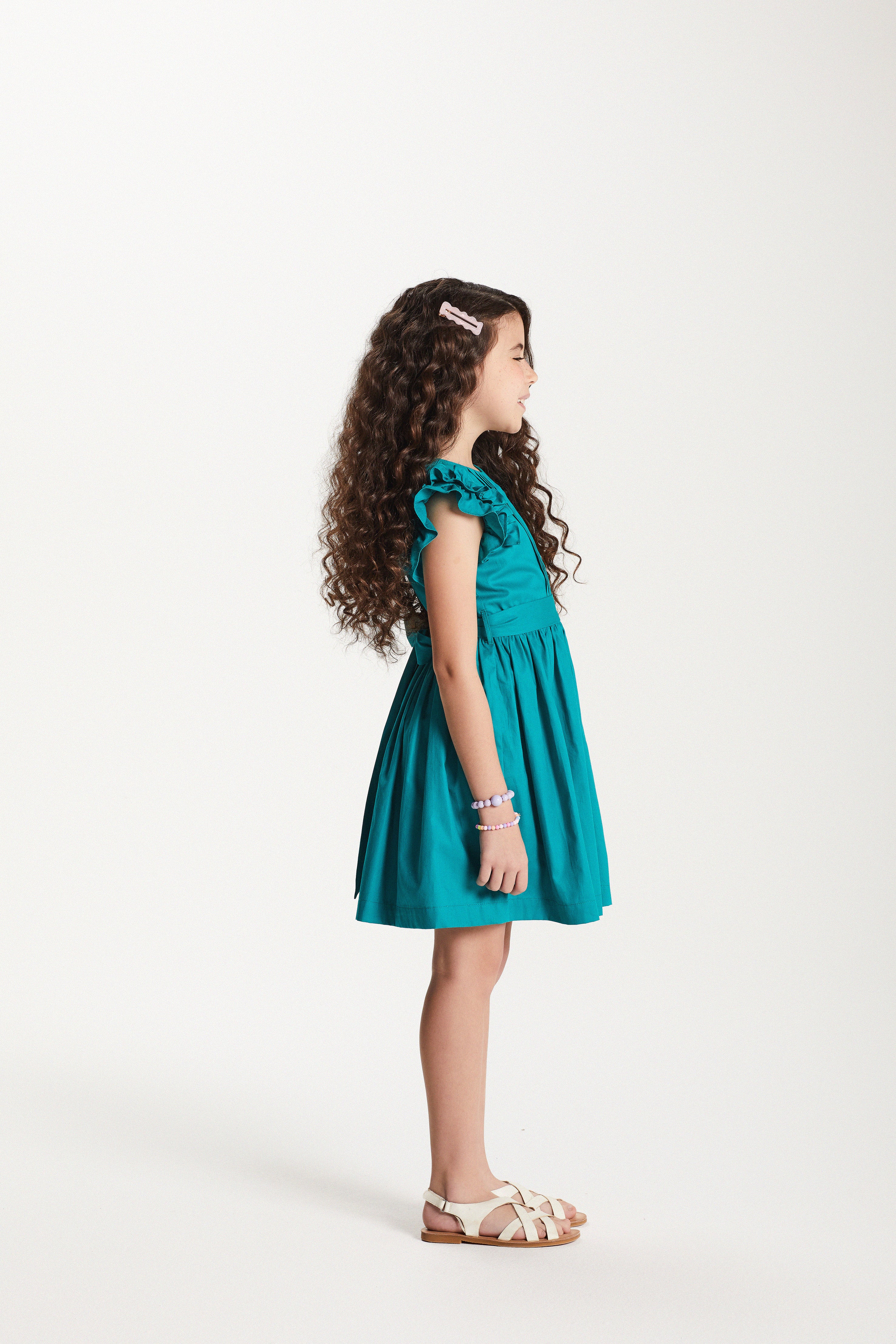 VESTIDO RODADO EM TRICOLINE VERDE TURQUESA