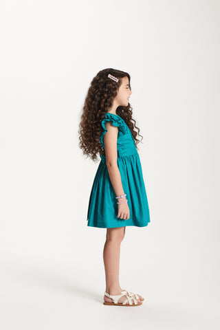 VESTIDO RODADO EM TRICOLINE VERDE TURQUESA