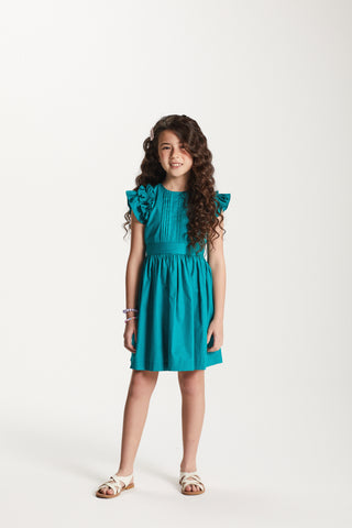 VESTIDO RODADO EM TRICOLINE VERDE TURQUESA