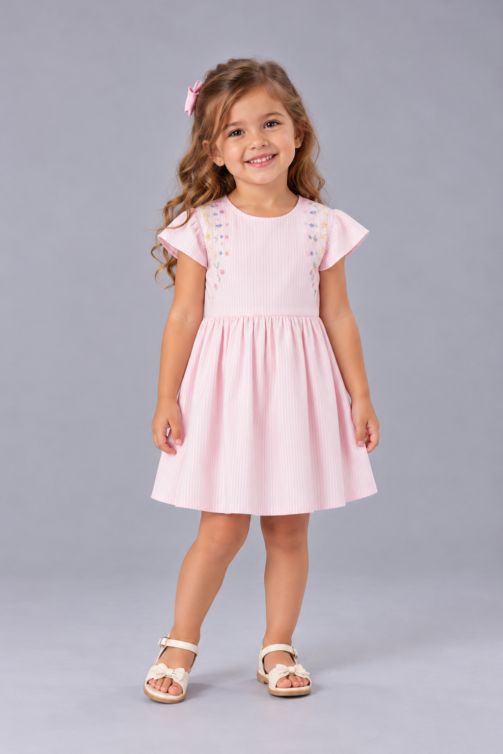 VESTIDO RODADO TRICOLINE LIST C BORDADO ROSA CLARO