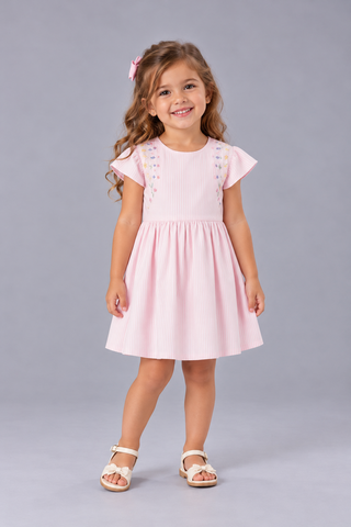 VESTIDO RODADO TRICOLINE LIST C BORDADO ROSA CLARO