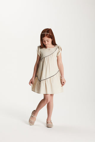 VESTIDO RODADO TRICOLINE BICOLOR BEGE CLARO