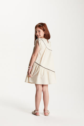 VESTIDO RODADO TRICOLINE BICOLOR BEGE CLARO