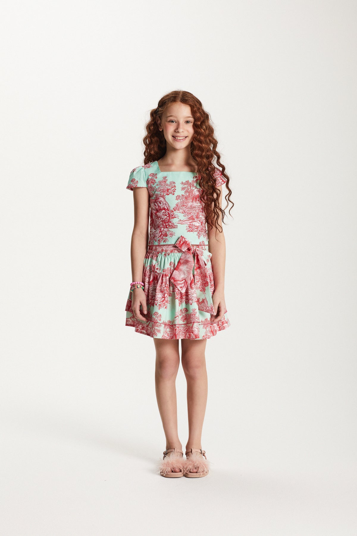 CONJ FEM BATA E SAIA SHORT ESTAMPADO VERDE TURQUESA