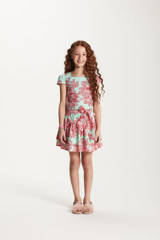 CONJ FEM BATA E SAIA SHORT ESTAMPADO VERDE TURQUESA