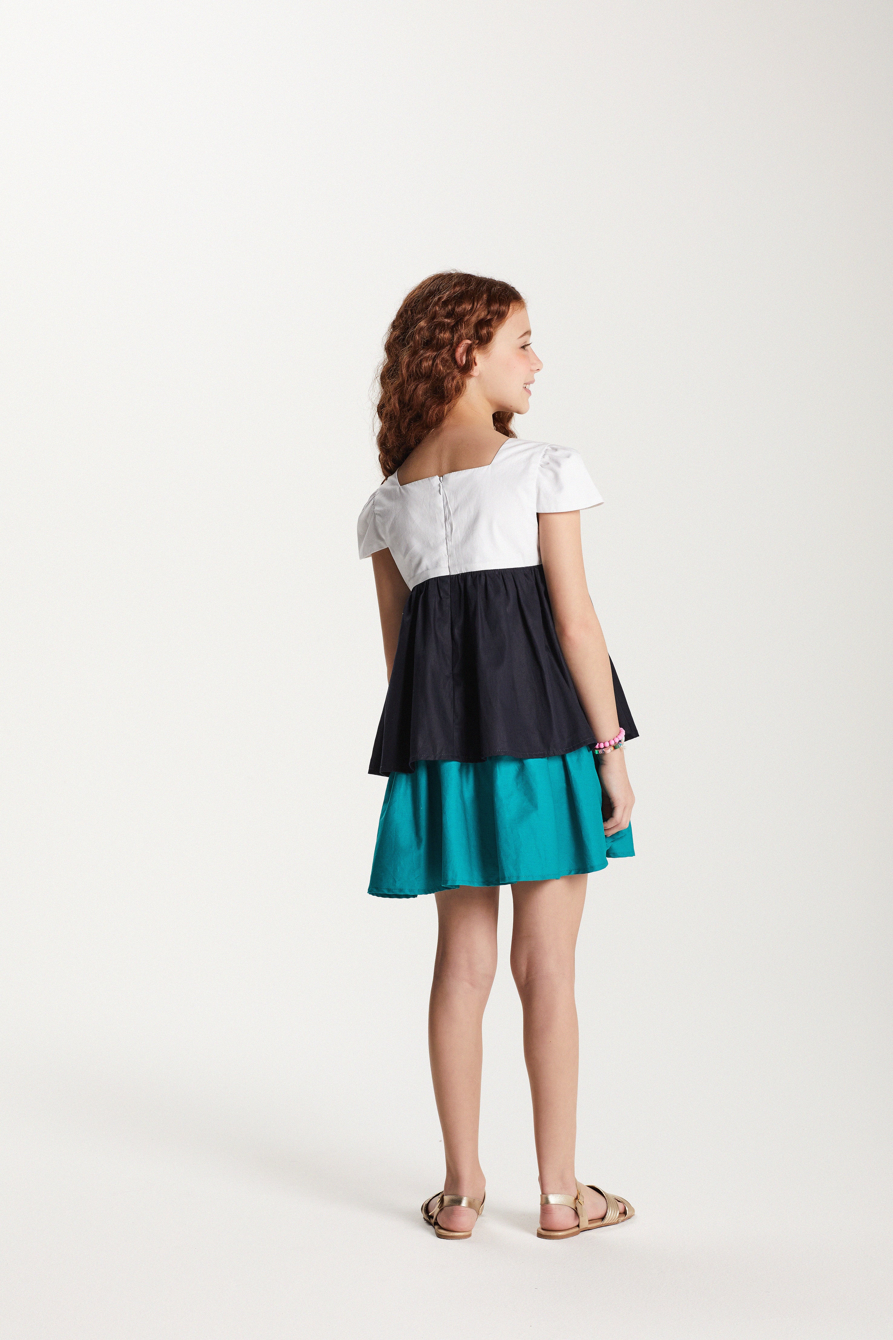 VESTIDO RODADO TRICOLINE TRICOLOR MULTICOLORIDO