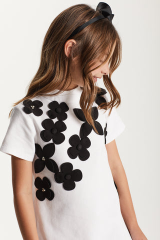 VESTIDO JUMPER PIQUET SOFIA APLIQ FLORES BRANCO