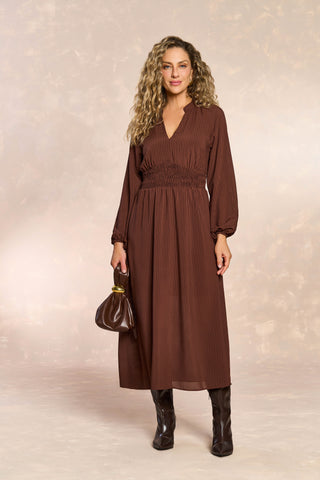 VESTIDO LONGO ML EM PLANO CHIFFON XADREZ CAFE