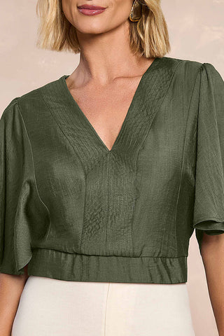BLUSA FEM MC PLANO VISCOSE E POLIAMIDA VERDE LOURO