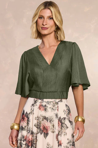 BLUSA FEM MC PLANO VISCOSE E POLIAMIDA VERDE LOURO