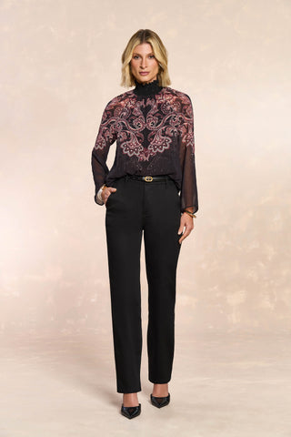 BLUSA FEM ML CHIFFON BRILHO MAQUINETADO PRETO