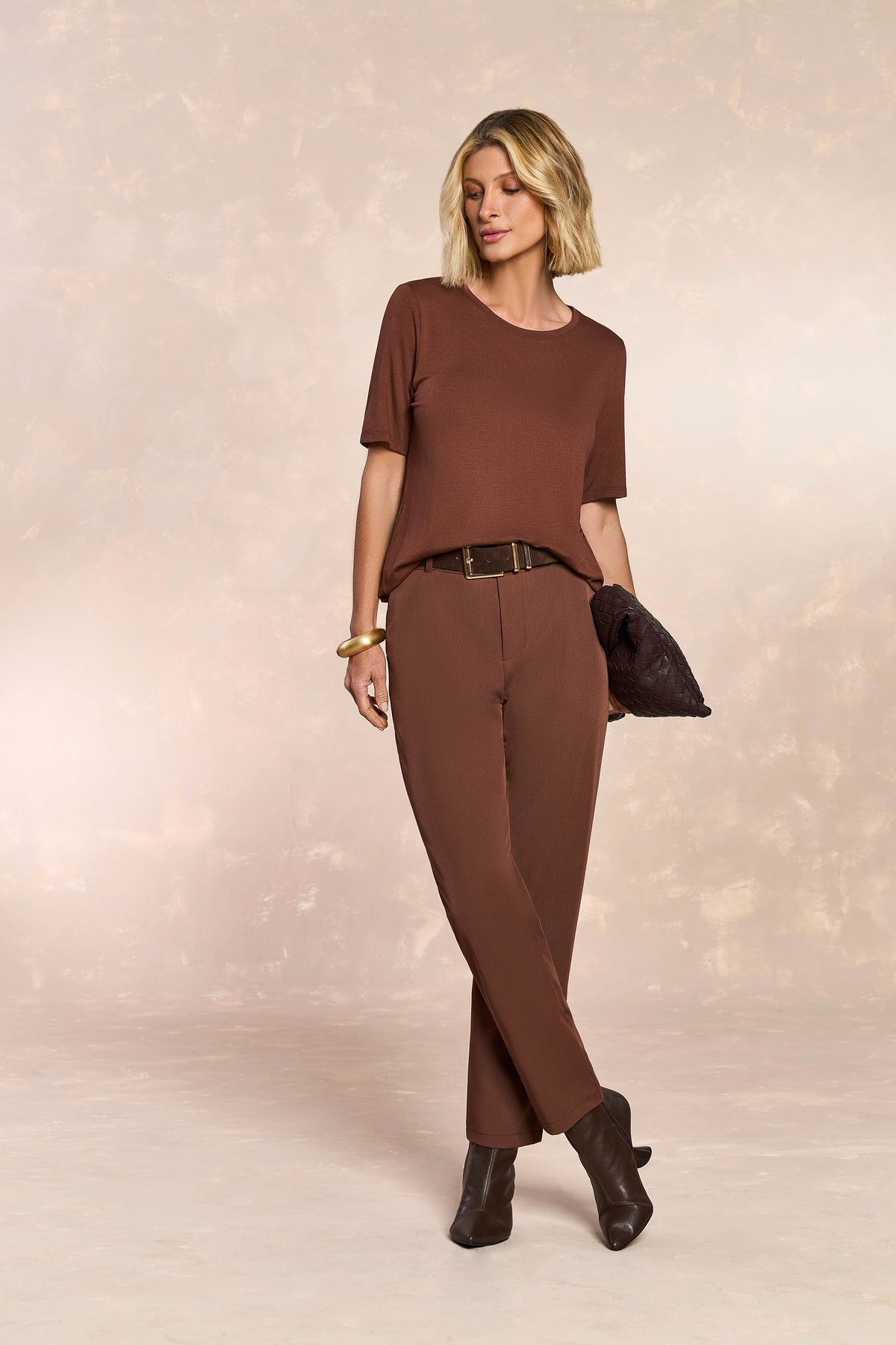 BLUSA FEM MC MALHA VISCOSE COM ELASTANO CAFE