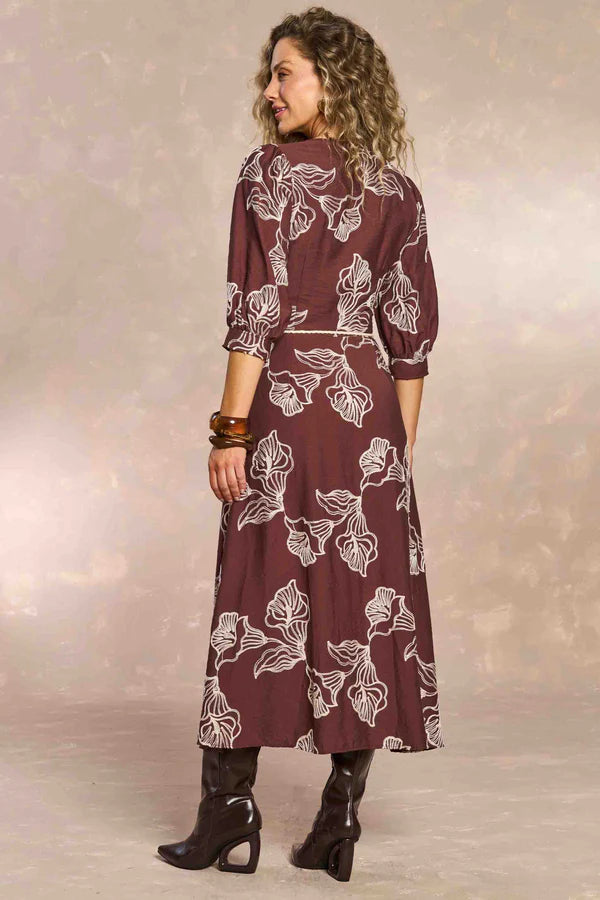 VESTIDO LONGO MG 3/4 VISCOSE BORD GARDEN CAFE