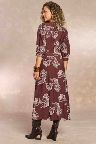 VESTIDO LONGO MG 3/4 VISCOSE BORD GARDEN CAFE