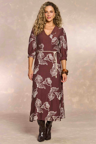 VESTIDO LONGO MG 3/4 VISCOSE BORD GARDEN CAFE
