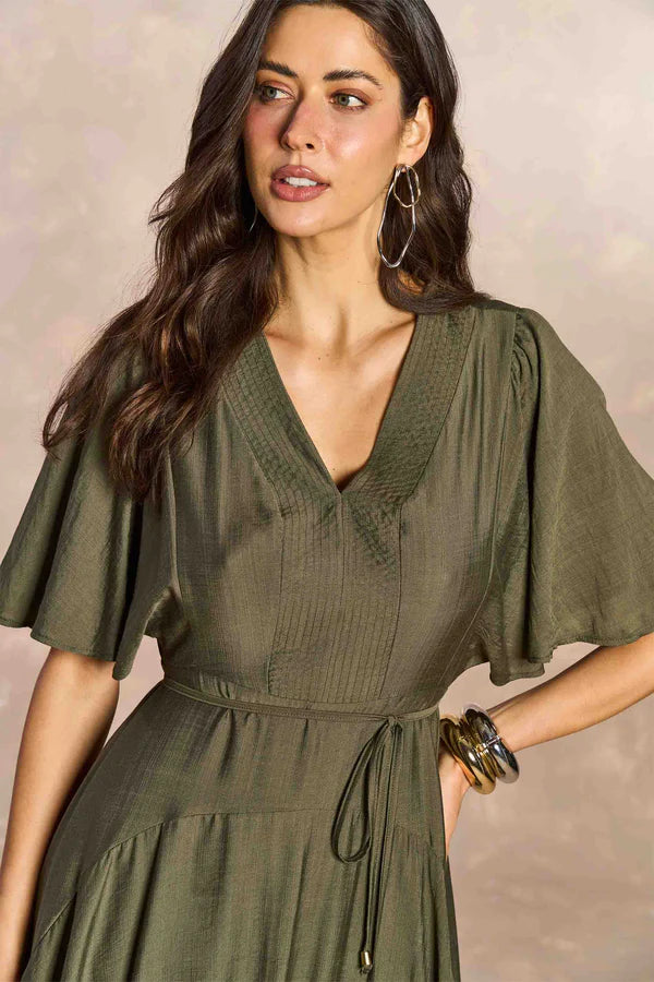 VESTIDO LONGO MC EM VISCOSE E POLIAMIDA VERDE LOURO