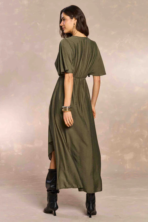 VESTIDO LONGO MC EM VISCOSE E POLIAMIDA VERDE LOURO