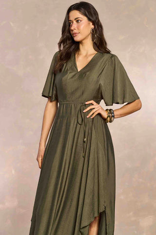 VESTIDO LONGO MC EM VISCOSE E POLIAMIDA VERDE LOURO