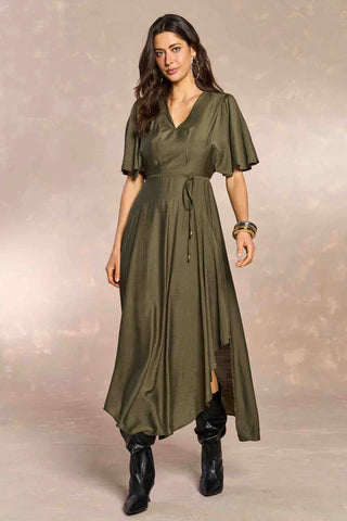 VESTIDO LONGO MC EM VISCOSE E POLIAMIDA VERDE LOURO