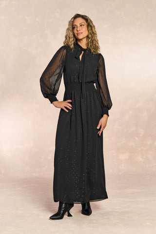 VESTIDO LONGO ML CHIFFON BRILHO MAQUINET PRETO
