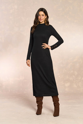 VESTIDO MIDI ML EM TRICOT NEW PRETO