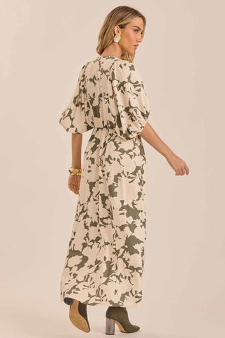 VESTIDO LONGO MANGA 3/4 PLANO VISCOFLOW VERDE LOURO SOFT GARDEN