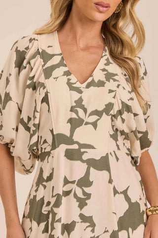 VESTIDO LONGO MANGA 3/4 PLANO VISCOFLOW VERDE LOURO SOFT GARDEN