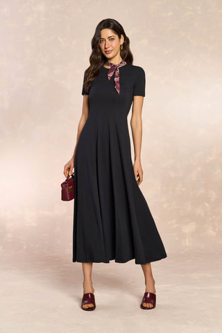 VESTIDO MIDI MC EM MALHA SUEDINE PRETO