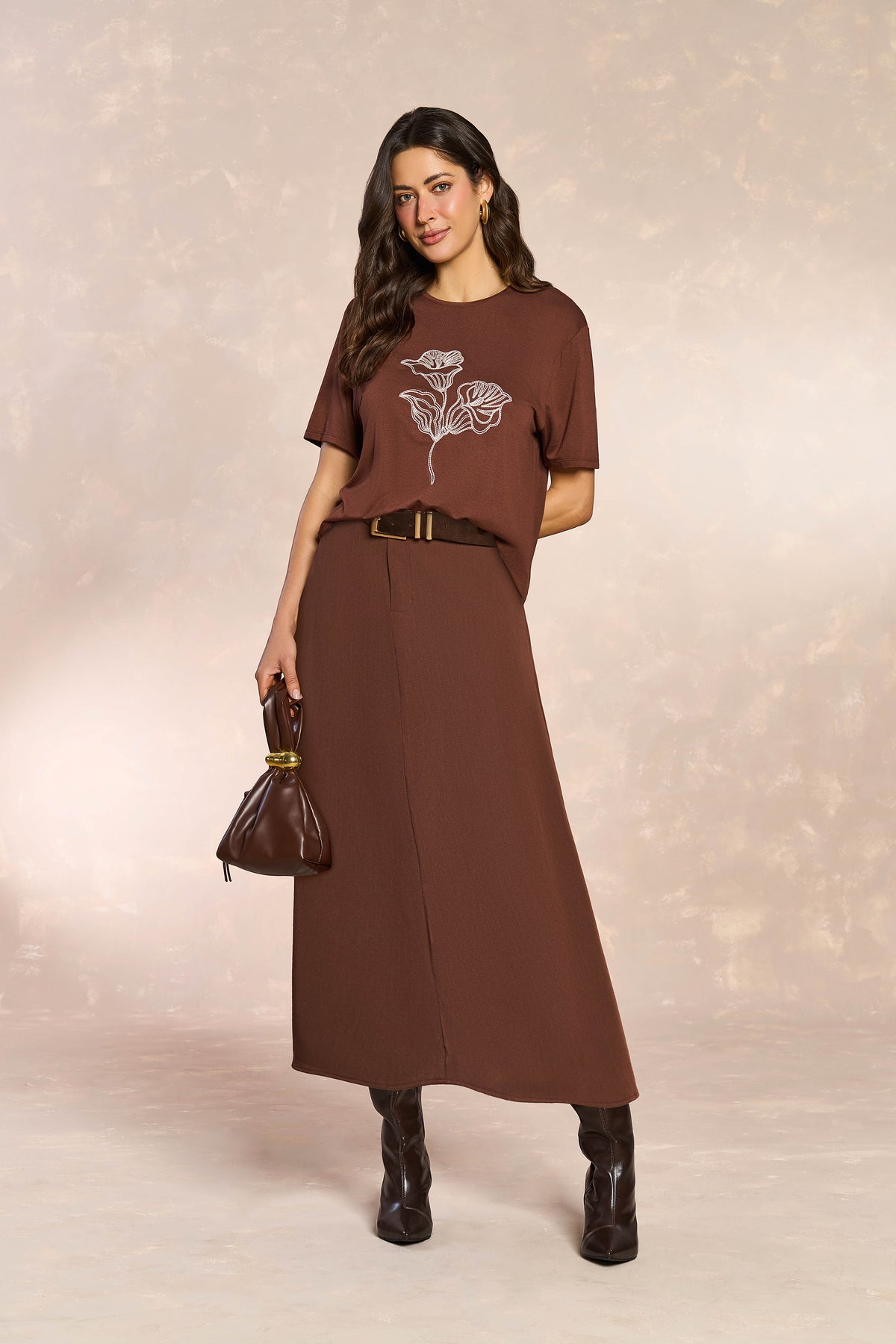 T SHIRT FEM MC MALHA VISCOSE C ELASTANO CAFE