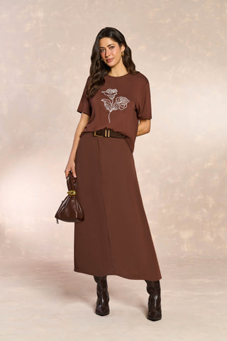 T SHIRT FEM MC MALHA VISCOSE C ELASTANO CAFE