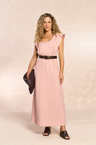 VESTIDO LONGO MC EM PLANO VISCOLINHO ROSE