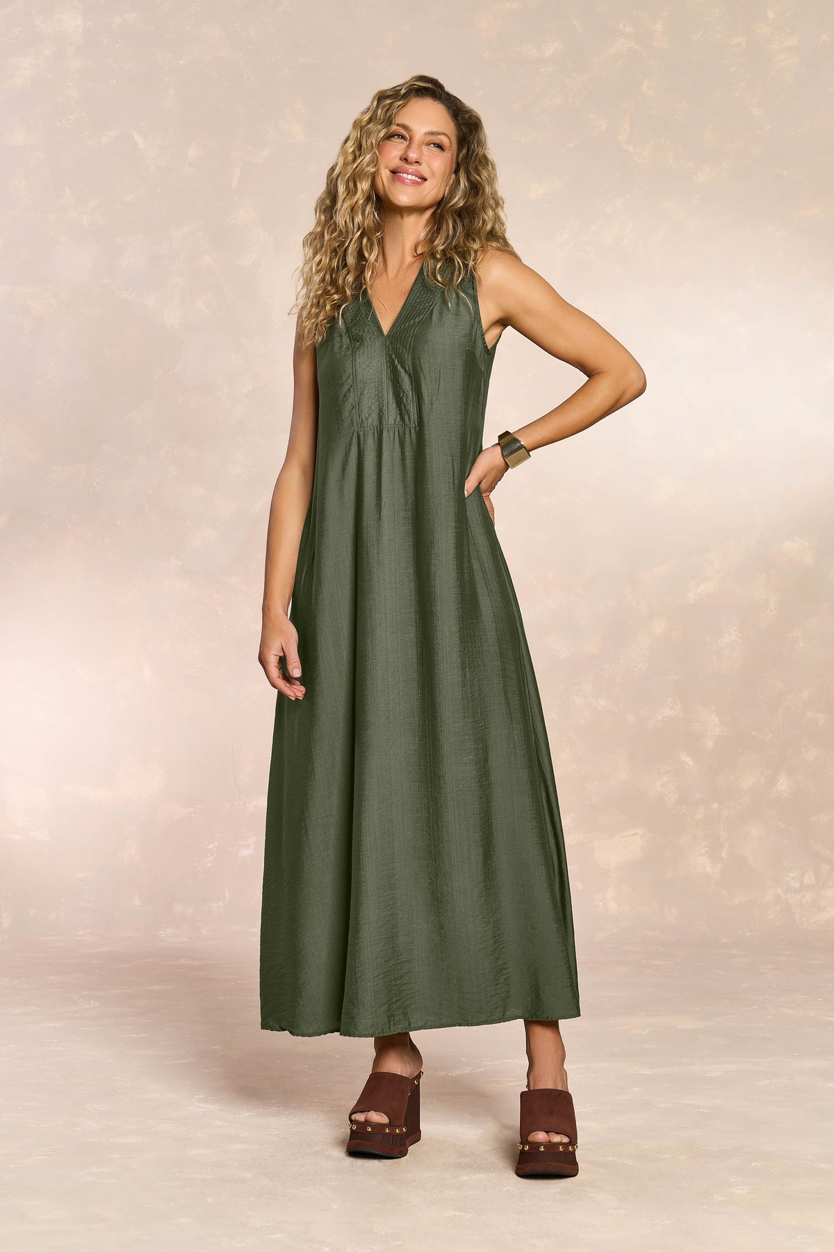 VESTIDO LONGO SM VISCOSE E POLIAMIDA VERDE LOURO