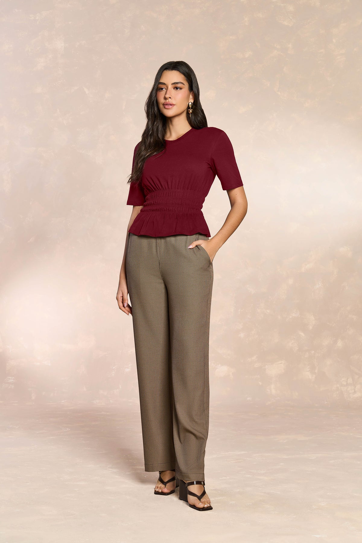 T SHIRT FEM MC EM MEIA MALHA MERLOT