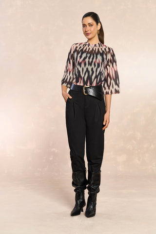 BLUSA FEM DE MANGA 3/4 EM TULE PRETO ETHNIC BLUR