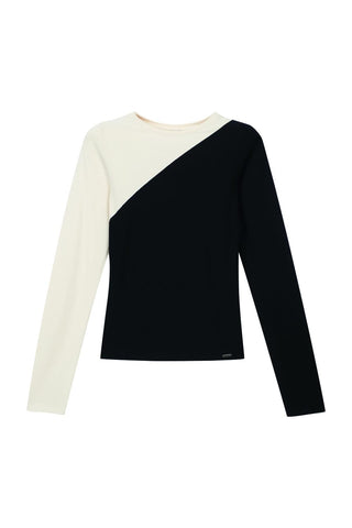 BLUSA FEM MALHA CREPE DE VISCOSE BICOLOR OFF WHITE/PRETO