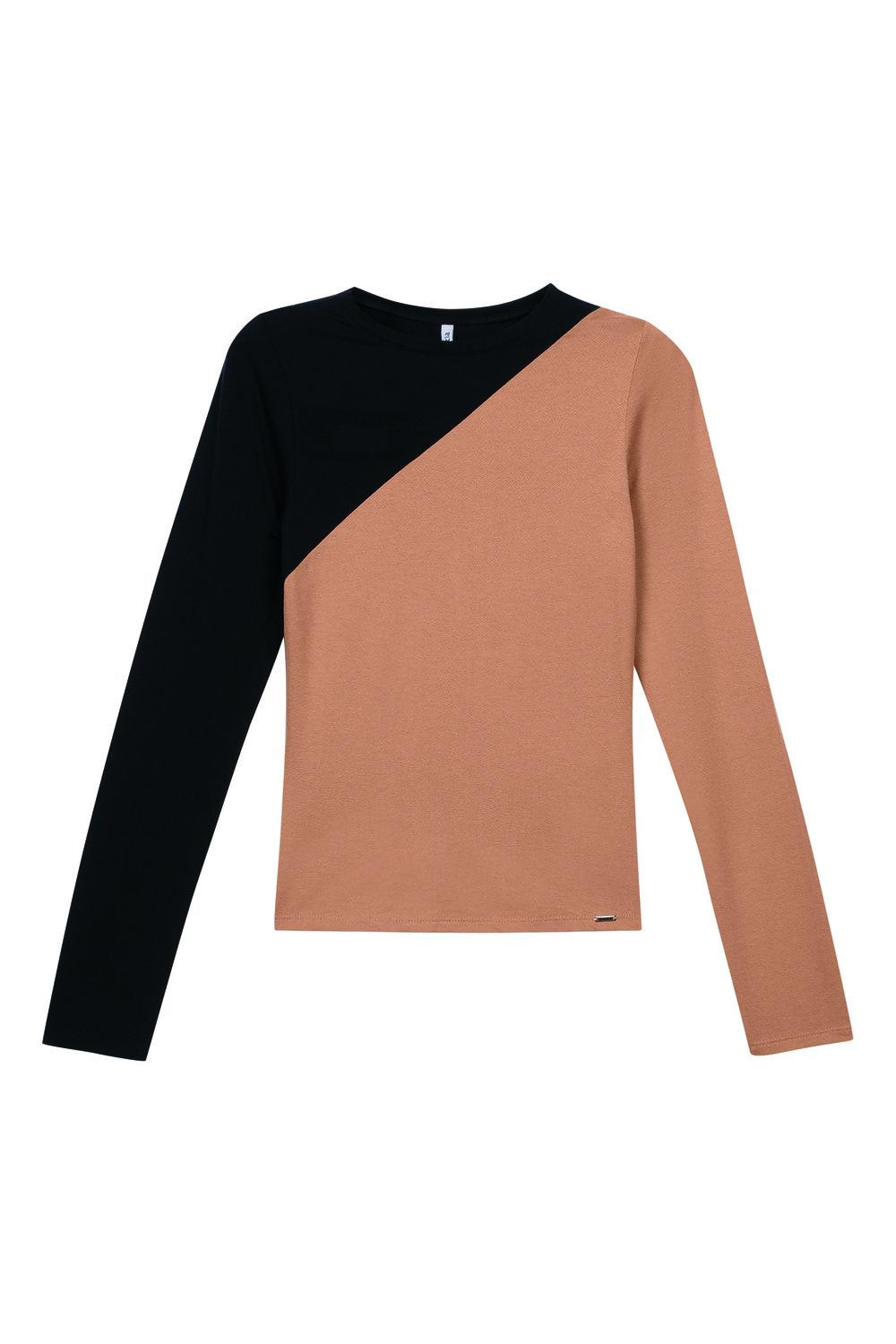 BLUSA FEM MALHA CREPE DE VISCOSE BICOLOR KHAKI/PRET