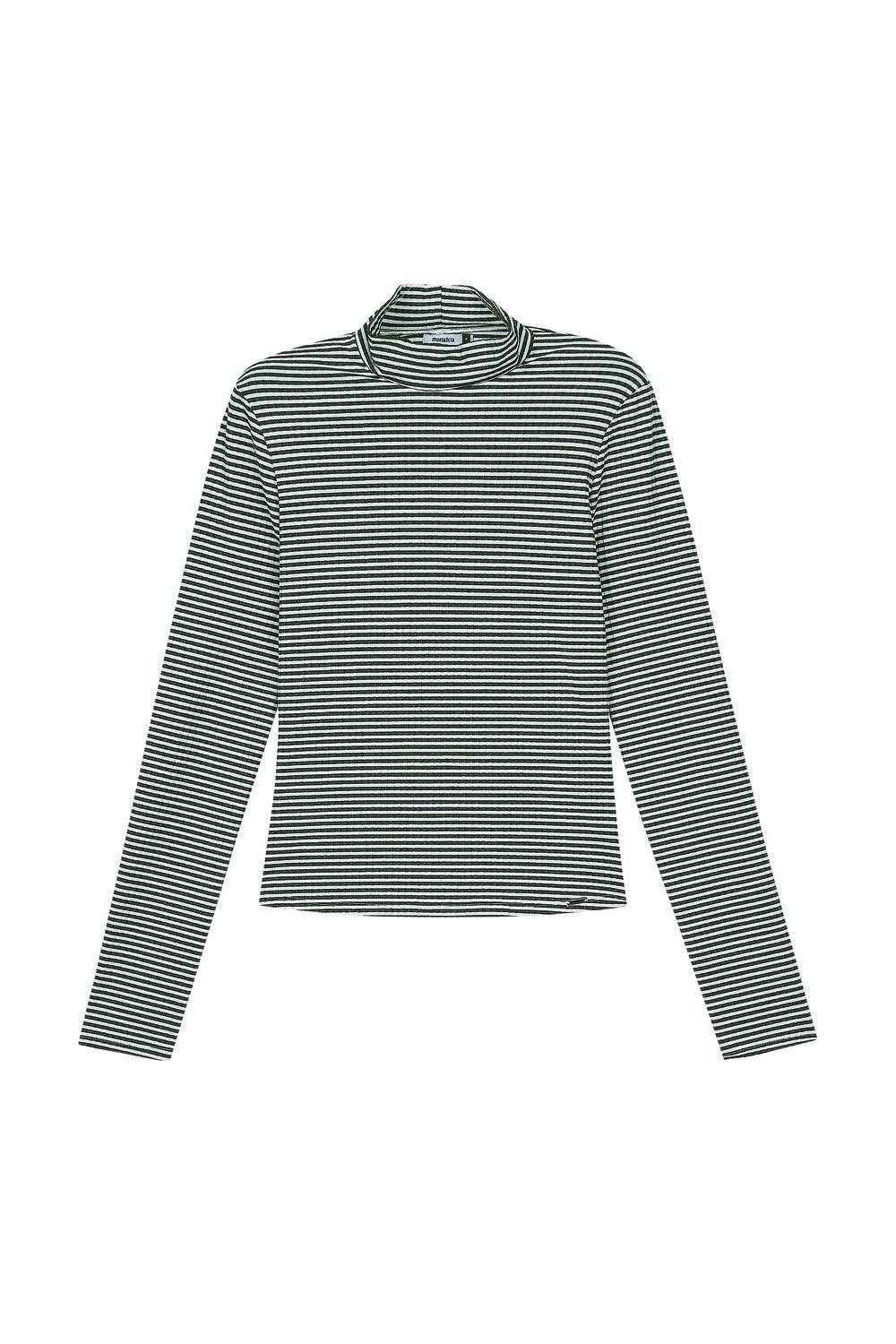 BLUSA FEM ML GOLA ALTA CANEL LISTRADO PRETO/BRANCO