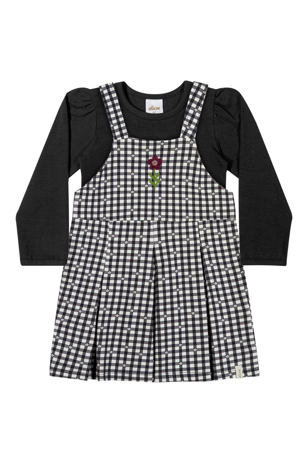 CONJ FEM BL ML E VESTIDO EST XADREZ PRETO