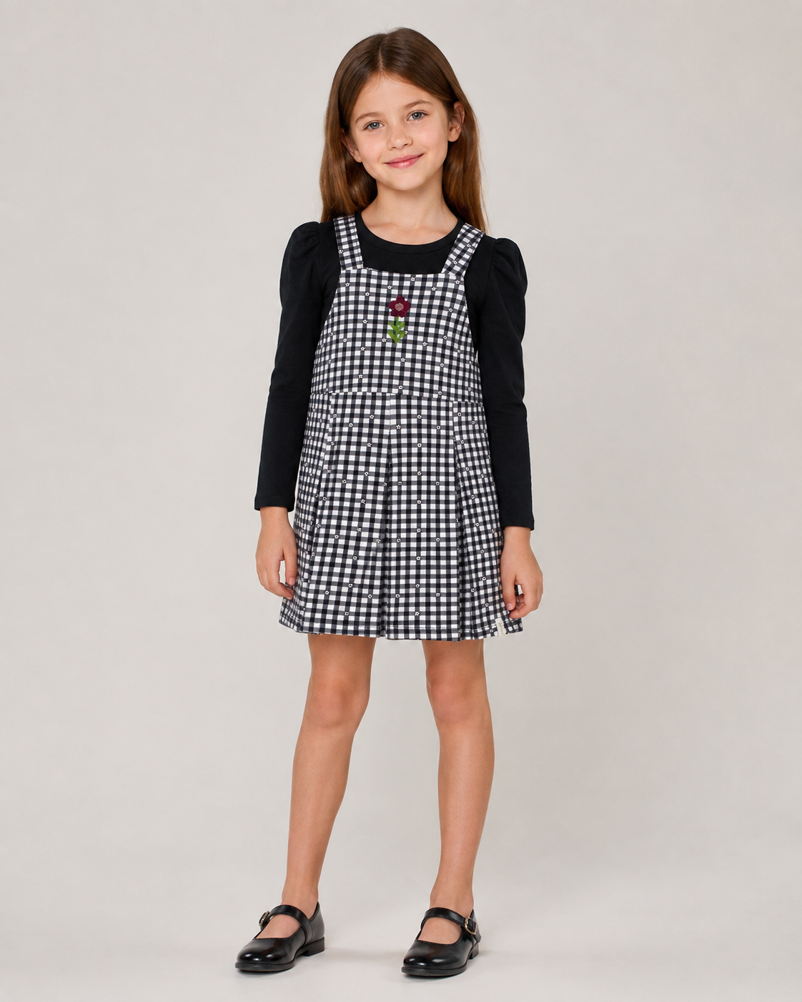 CONJ FEM BL ML E VESTIDO EST XADREZ PRETO